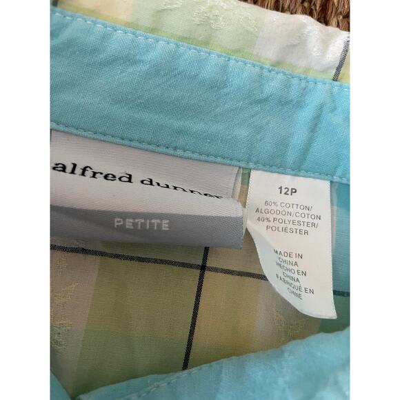 ALFRED DUNNER Sz 12 P Yellow Green and Blue Plaid Button Up blouse - Picture 3 of 7